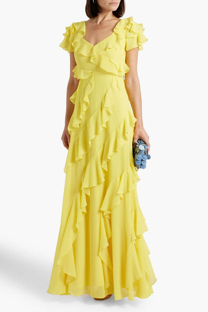 GoWear Ruffled Crepe Maxi Dress